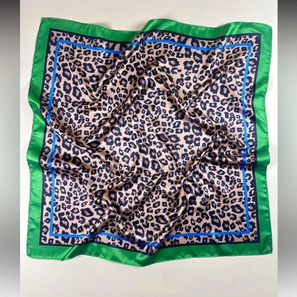 Leopard Print Scarf with Green Border G9
